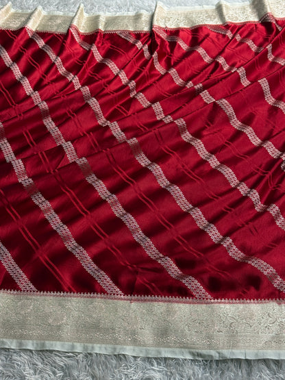Maroon with off white colour premium Banarasi Mashru katan silk saree MK342