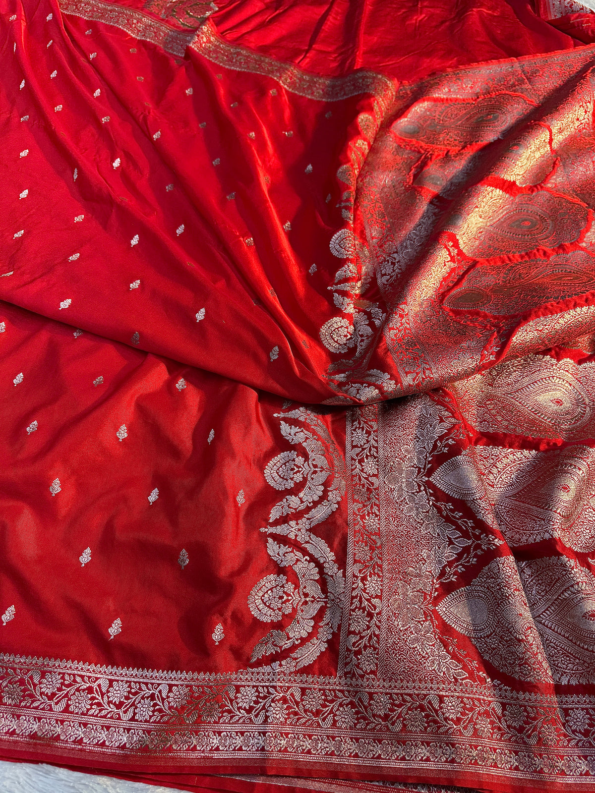 Red Banarasi Mashru katan silk saree MK164