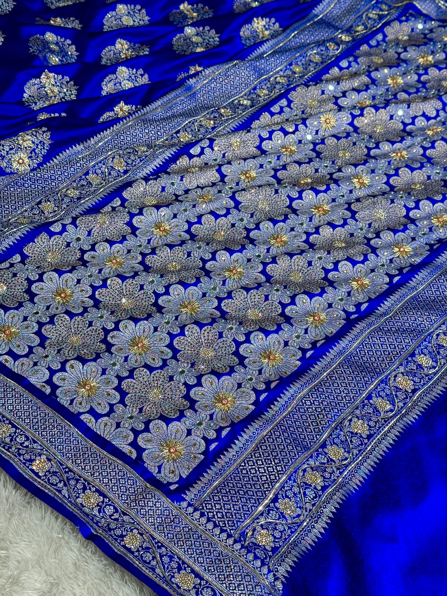 New Bridal Royal blue premium Banarasi Mashru katan silk saree MKB101