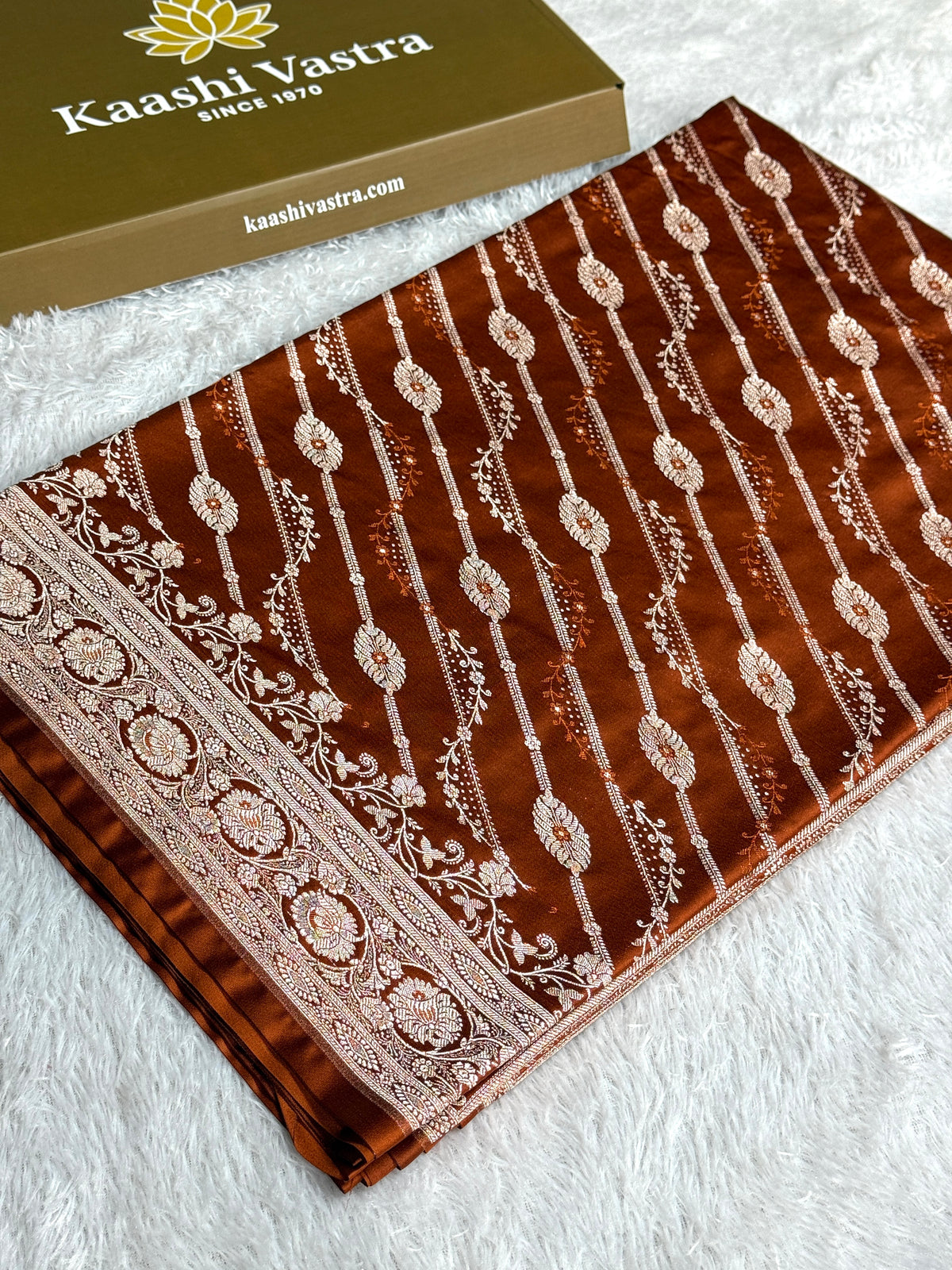 Brown color premium Banarasi Mashru katan silk saree MK238