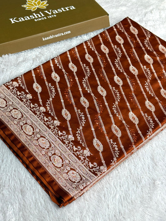 Brown color premium Banarasi Mashru katan silk saree MK238