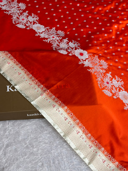 Orange with off white colour premium Banarasi Mashru katan silk saree MK312