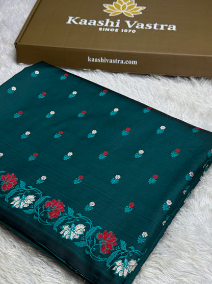 Rama green colour premium Banarasi Mashru katan silk saree MK237