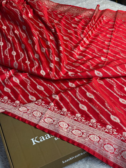 Red color premium Banarasi Mashru katan silk saree MK238