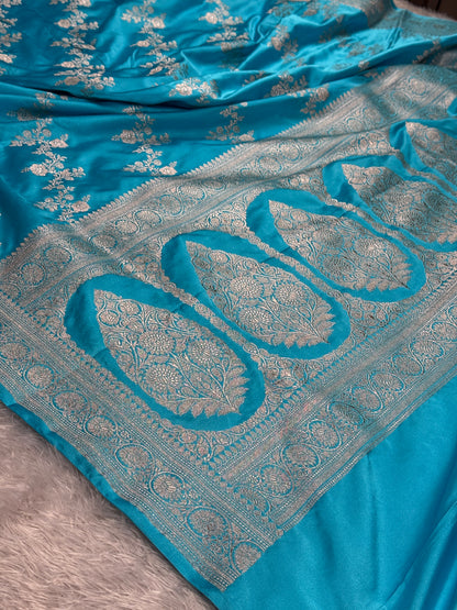 Sky blue premium Banarasi Mashru katan silk saree MK241