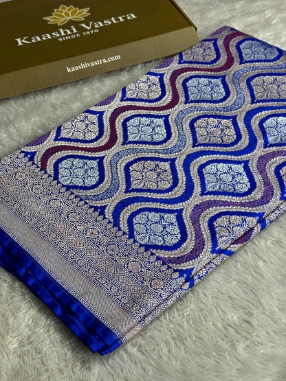 Royal blue premium Banarasi Mashru katan silk saree MK206