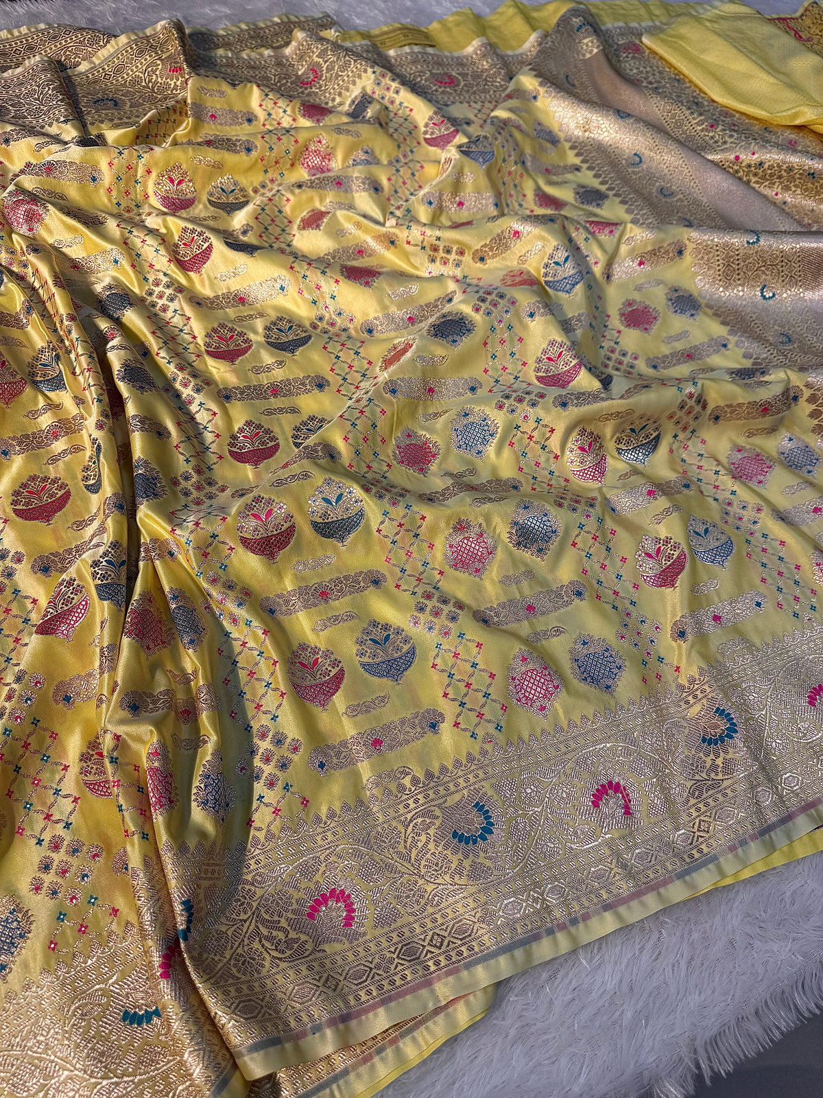 Lemon premium Banarasi Mashru katan silk saree MK171