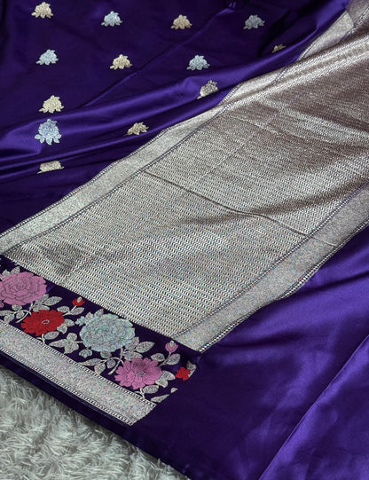 Purple colour premium Banarasi tilfi Mashru katan silk saree MK217