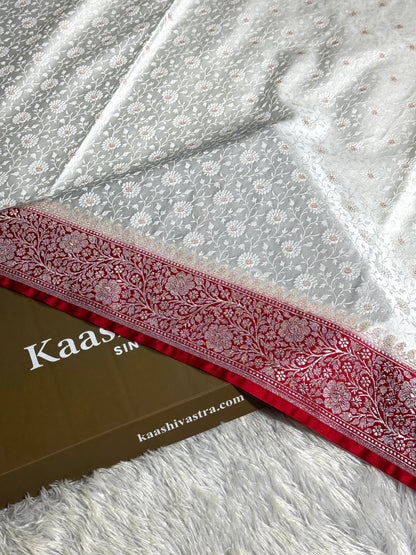 Red and off white luxury premium Banarasi Mashru katan silk saree MK248