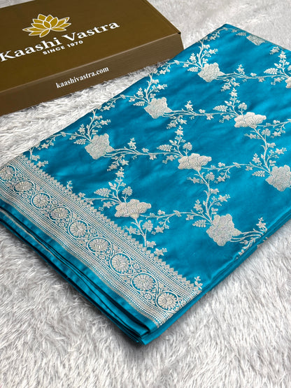 Sky blue premium Banarasi Mashru katan silk saree MK240