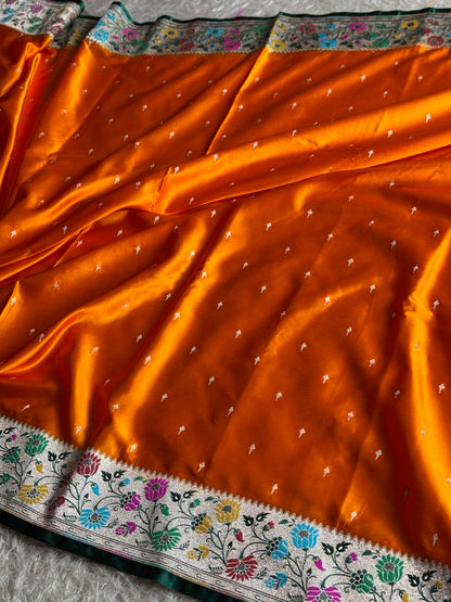 Orange with bottle green premium Banarasi Mashru katan silk saree MK264