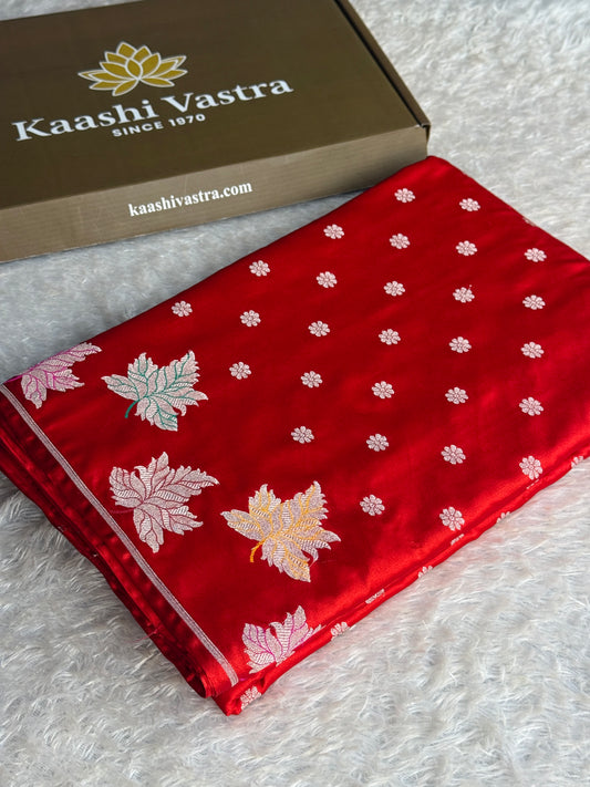 Red colour premium Banarasi Mashru katan silk saree MK337