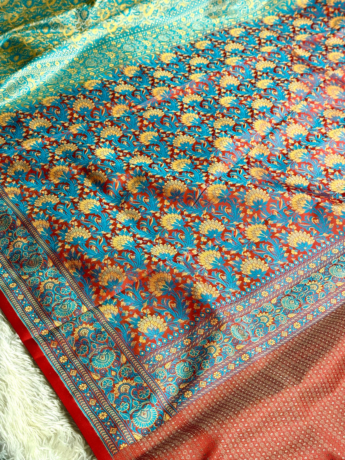 Sea blue premium Banarasi jamawar tanchui katan silk saree JKT101