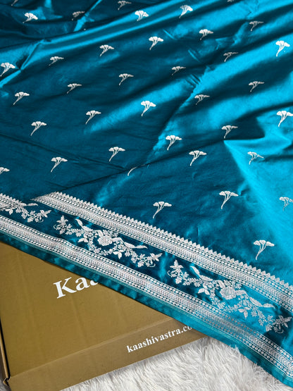 Peacock blue premium Banarasi Mashru katan silk saree MK225