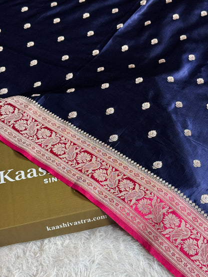 Navy with rani pink premium Banarasi Mashru katan silk saree MK182