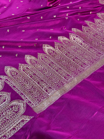 Bridal Majanta colour premium Banarasi Mashru katan silk saree MK268