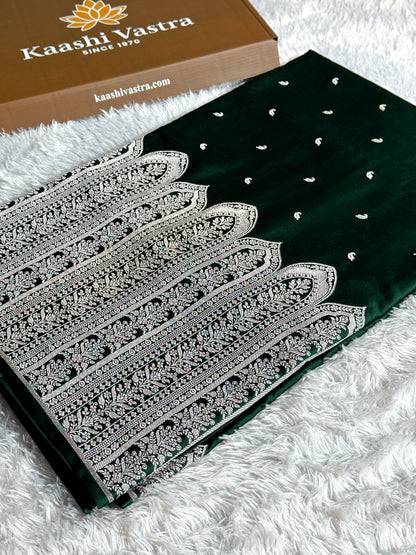 Bottle green premium Banarasi Mashru katan silk saree MK189