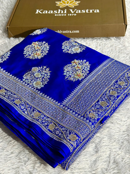 New Bridal Royal blue premium Banarasi Mashru katan silk saree MKB101