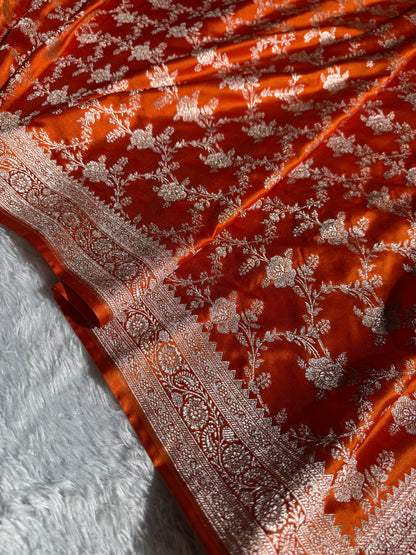 Orange premium Banarasi Mashru katan silk saree MK214