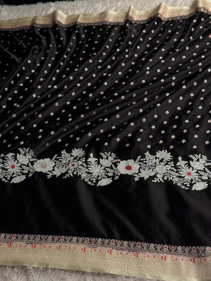 Black and cream colour premium Banarasi tilfi Mashru katan silk saree MK312