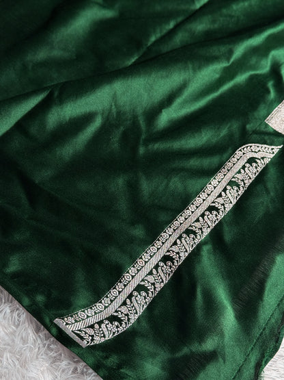 Bottle green premium Banarasi Mashru katan silk saree MK189