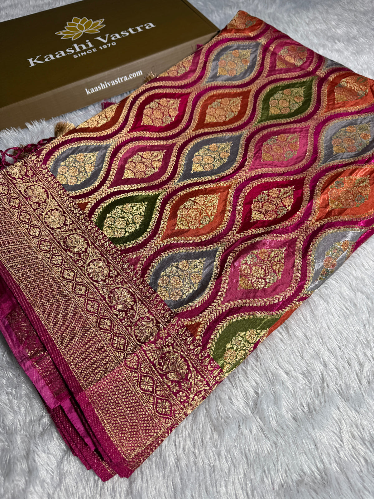 Hot pink rangkat Banarasi pure soft satin pashmina silk saree PM105