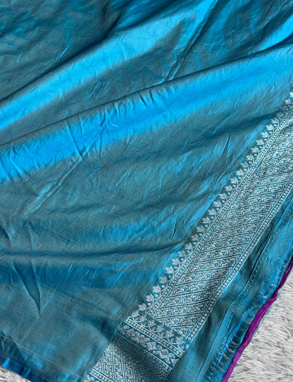 Sky blue colour premium Banarasi Mashru katan silk saree MK278