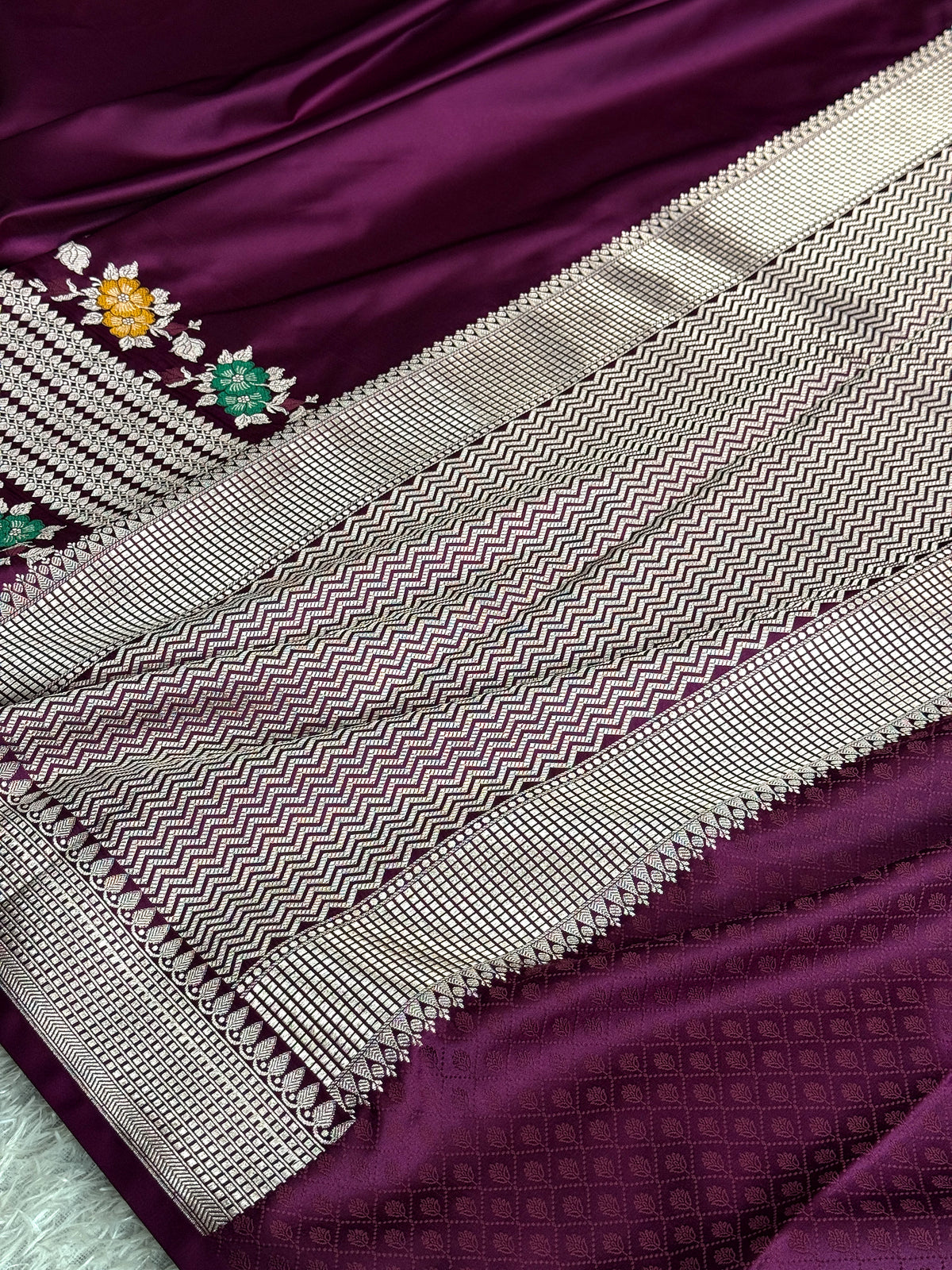 Wine colour premium Banarasi tilfi Mashru katan silk saree MK332