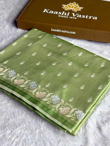 Pista color premium Banarasi Mashru katan silk saree MK237