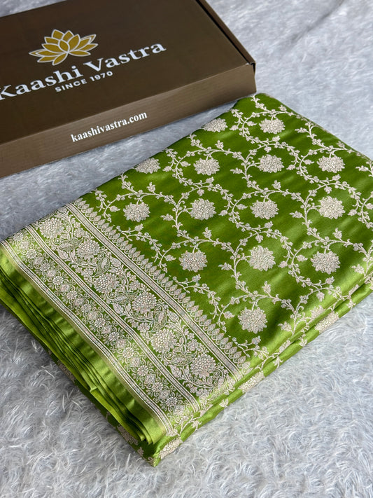 Pista green colour premium Banarasi Mashru katan silk saree MK328