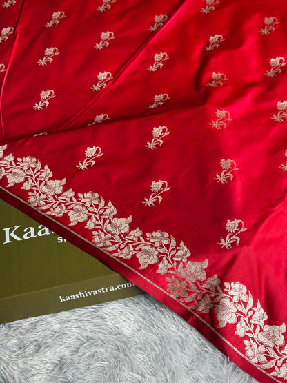 Red colour premium Banarasi Mashru katan silk saree MK272