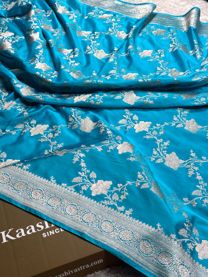 Sky blue premium Banarasi Mashru katan silk saree MK240