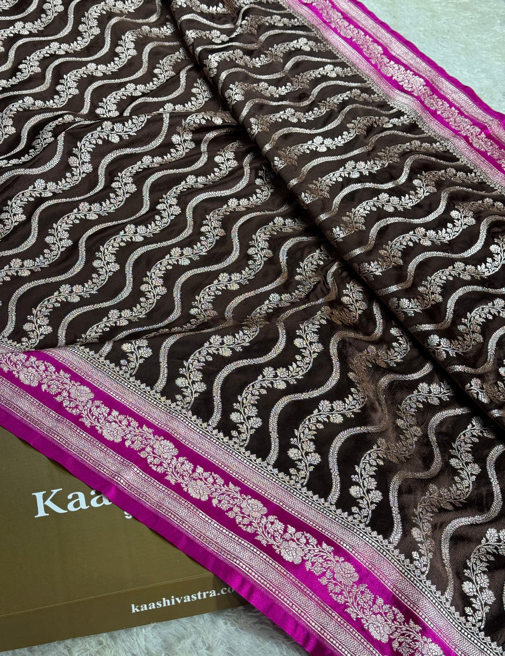 Coffee brown with pink premium Banarasi Mashru katan silk saree MK257