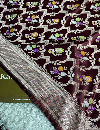 Maroon colour premium Banarasi tilfi Mashru katan silk saree MK268