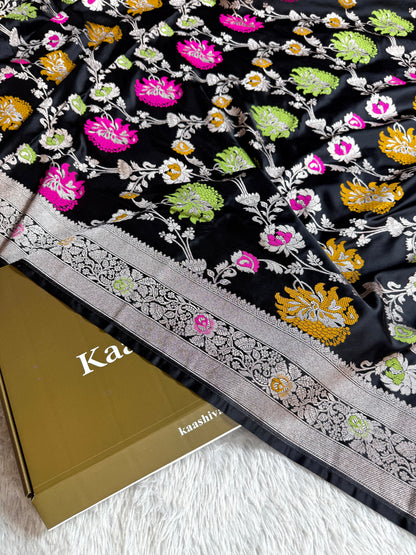 Black premium Banarasi Mashru katan silk saree MK195