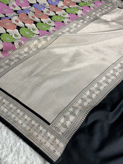 Black colour premium banarasi tilfi mashru Katan silk saree MK335