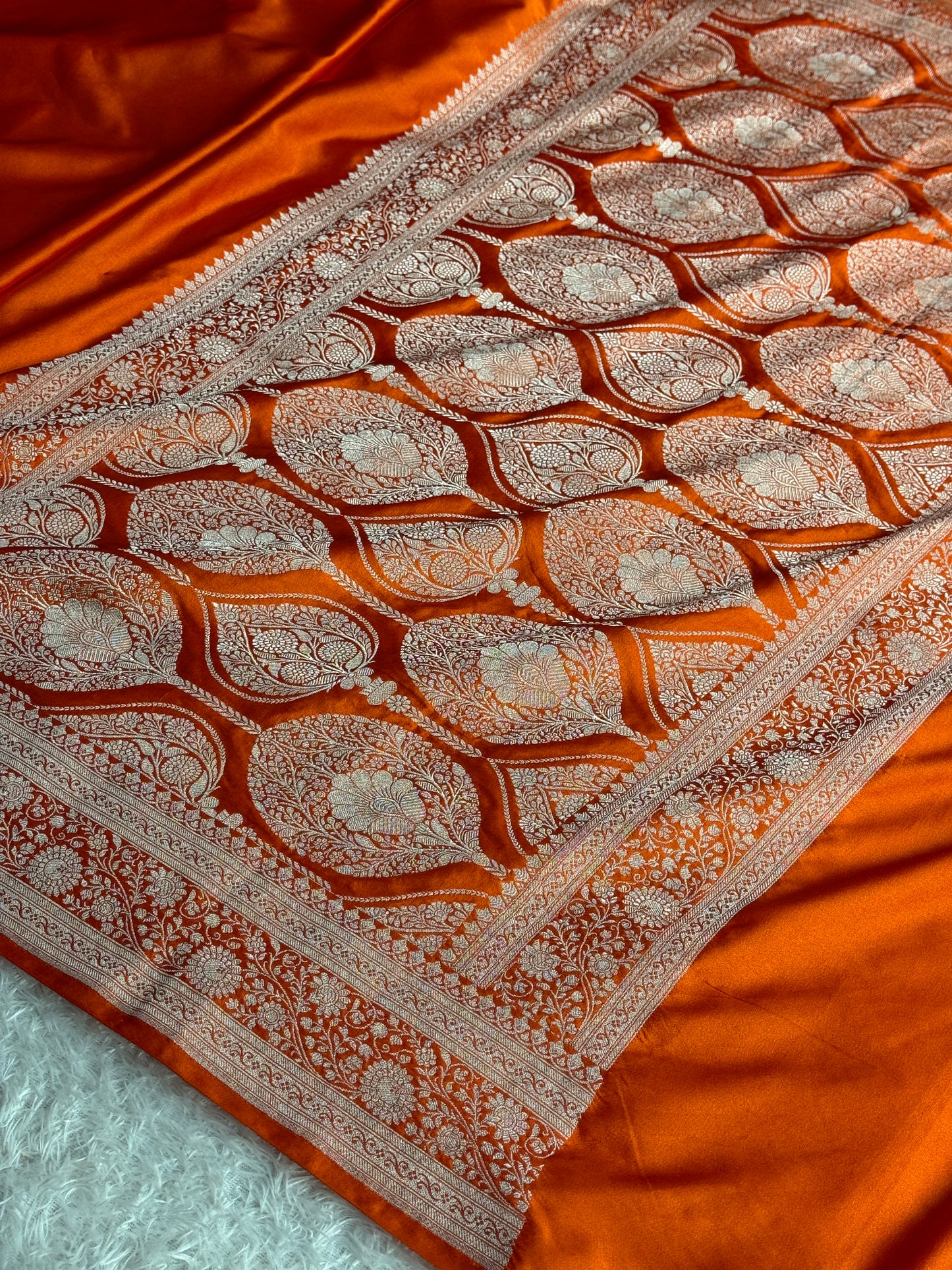 Orange colour premium Banarasi Mashru katan silk saree MK328
