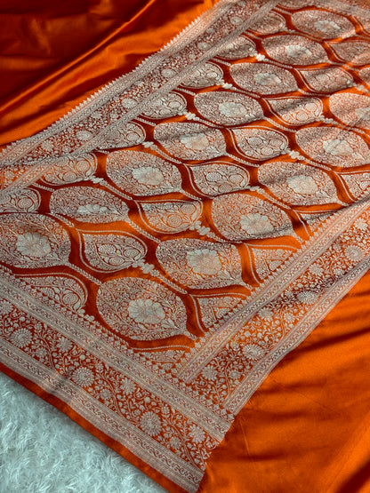 Orange colour premium Banarasi Mashru katan silk saree MK328