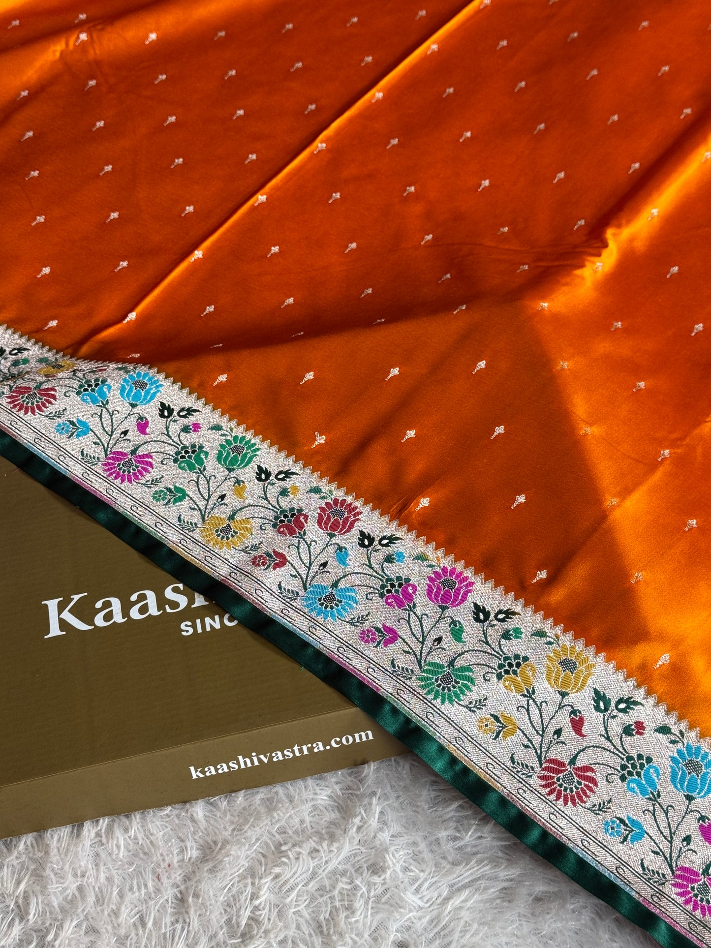 Orange with bottle green premium Banarasi Mashru katan silk saree MK264