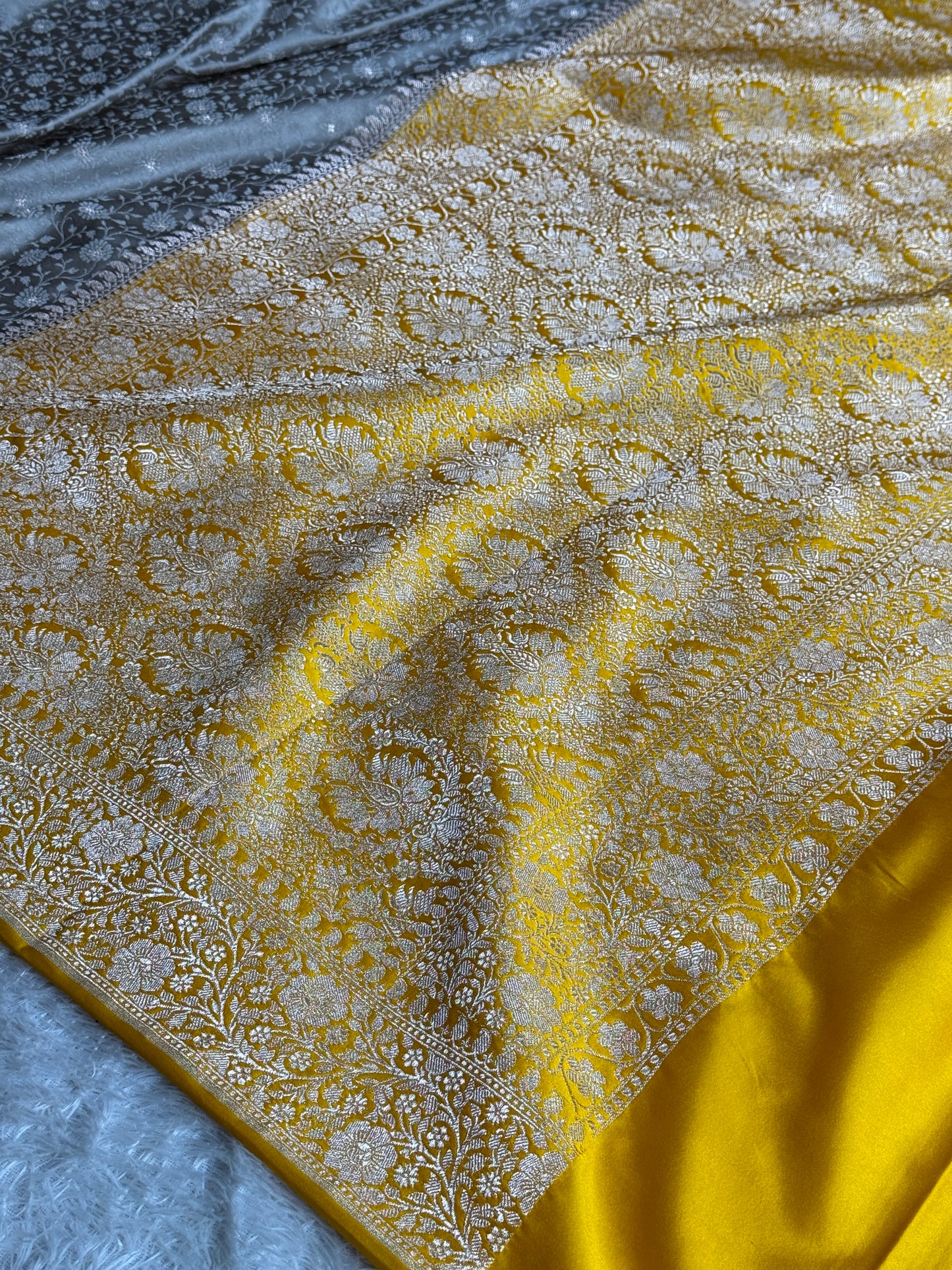 Grey with gold colour premium Banarasi Mashru katan silk saree MK248