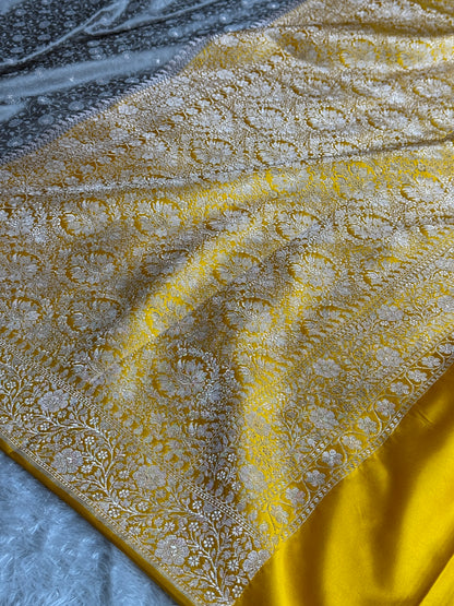 Grey with gold colour premium Banarasi Mashru katan silk saree MK248