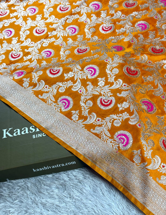 Mustard yellow premium Banarasi Mashru katan silk saree MK276
