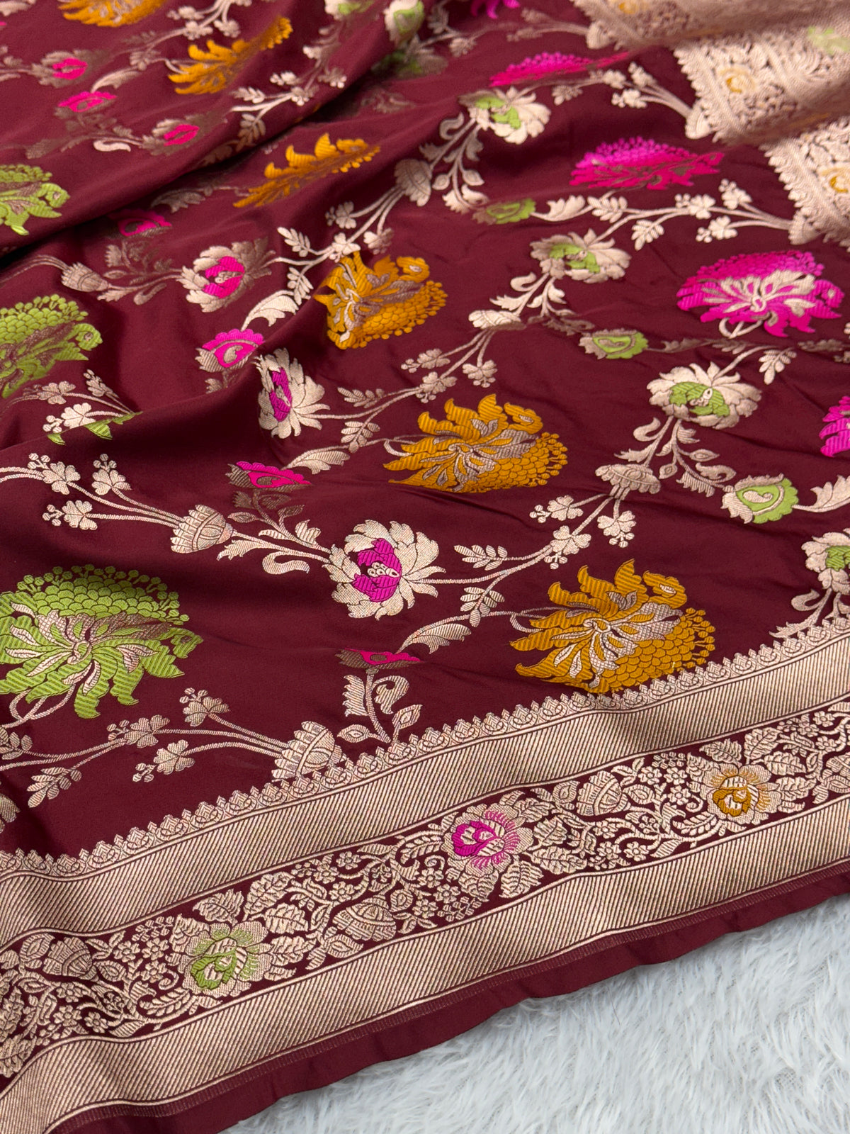Maroon premium Banarasi Mashru katan silk saree MK195