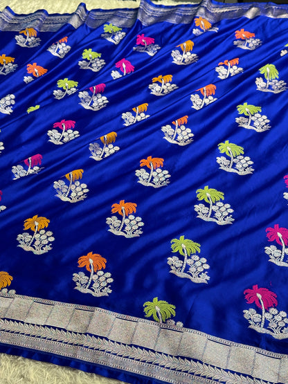 Royal blue colour premium Banarasi tilfi Mashru katan silk saree MK325