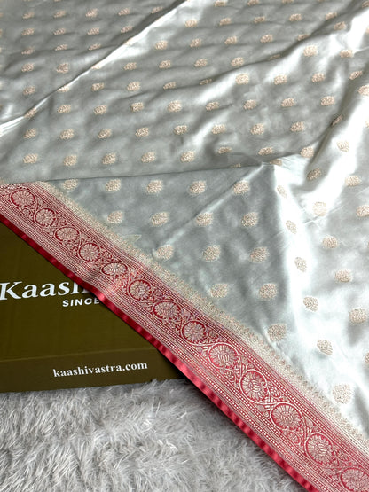 Off white with peach colour premium Banarasi Mashru katan silk saree MK290