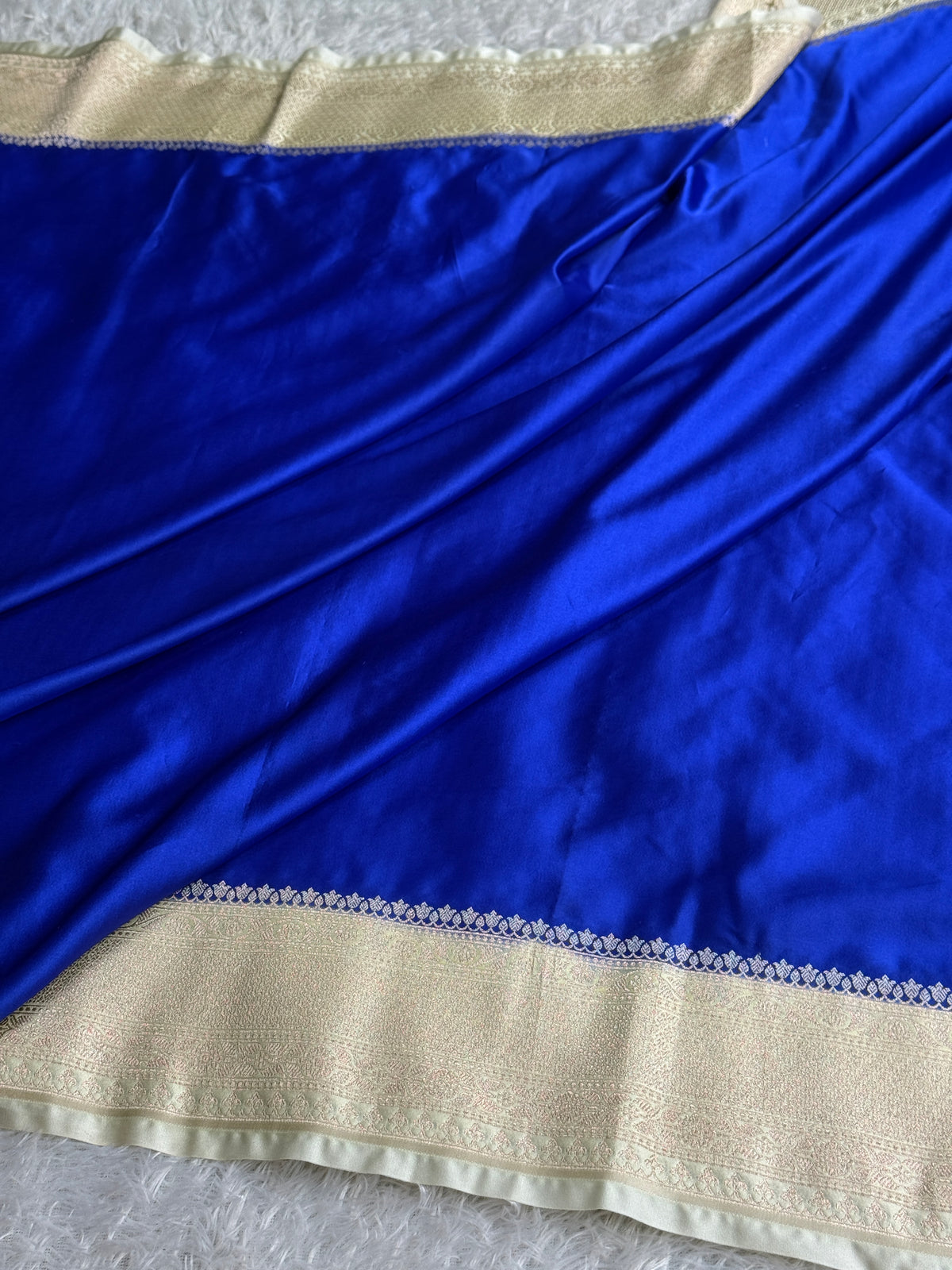 Royal blue with off white colour premium Banarasi Mashru katan silk saree MK317