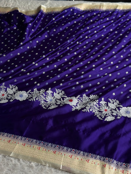 Purple with cream colour premium Banarasi Mashru katan silk saree MK312