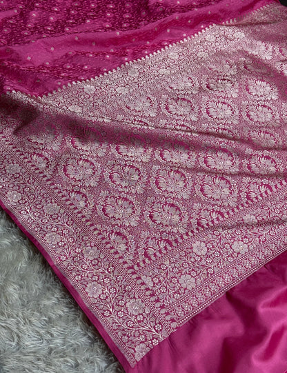 Pink colour premium Banarasi tanchui Mashti Katan silk saree MK261