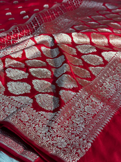 Chilli red Banarasi Mashru katan silk saree MK157