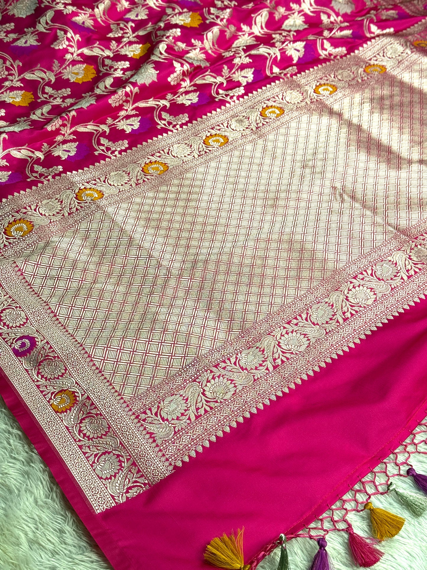 Hot pink premium Banarasi tilfi Mashru katan silk saree MK246